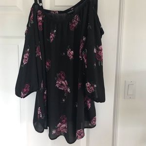 Torrid off shoulder rose detail black chiffon shirt